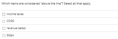  Which items are considered "above the line'? Select all that apply.