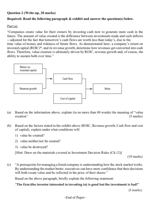  Question 2 (Write-up, 20 marks) Required: Read the following paragraph &exhibit