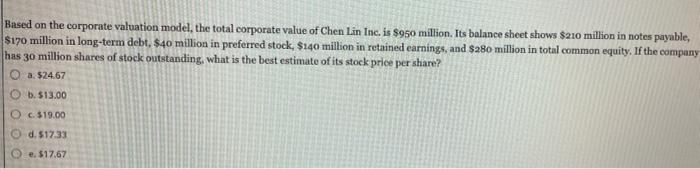 3. Based on the corporate valuation model, the total corporate value of