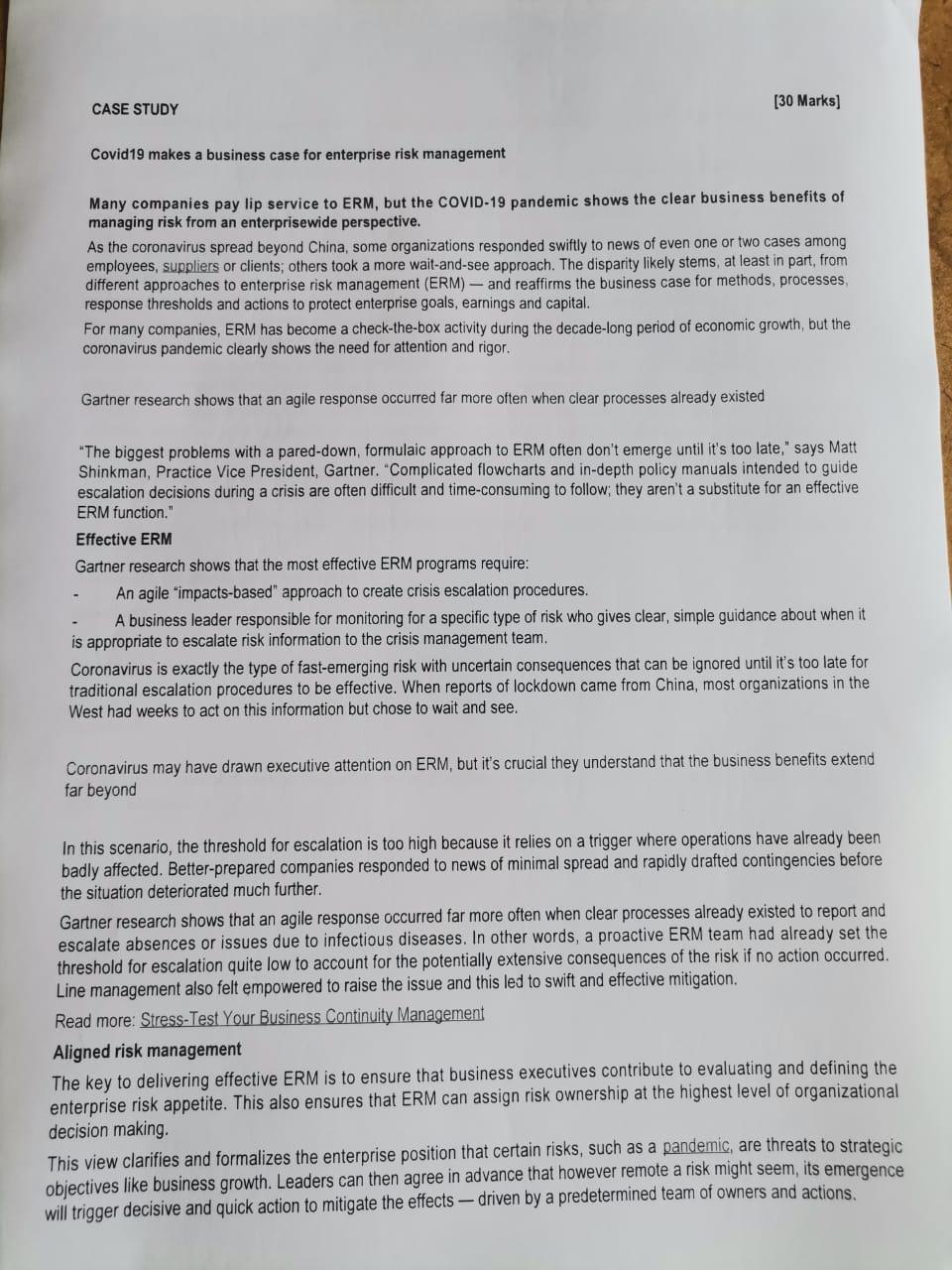  [30 Marks) CASE STUDY Covid 19 makes a business case for