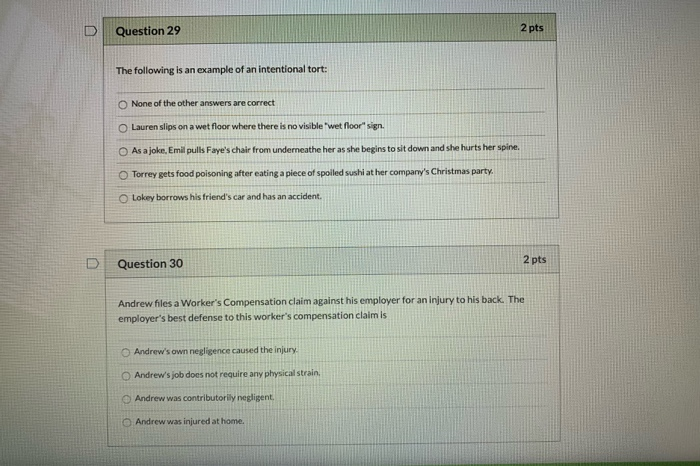  D Question 29 2 pts The following is an example of