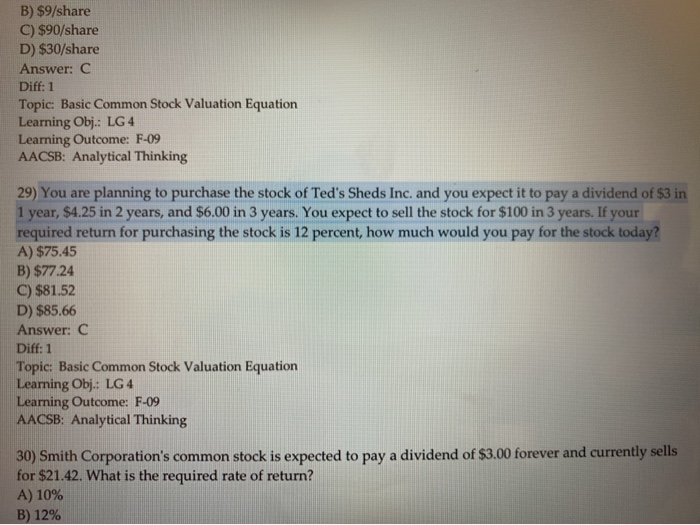  B) $9/share C) $90/share D) $30/share Answer: C Diff: 1 Topic: