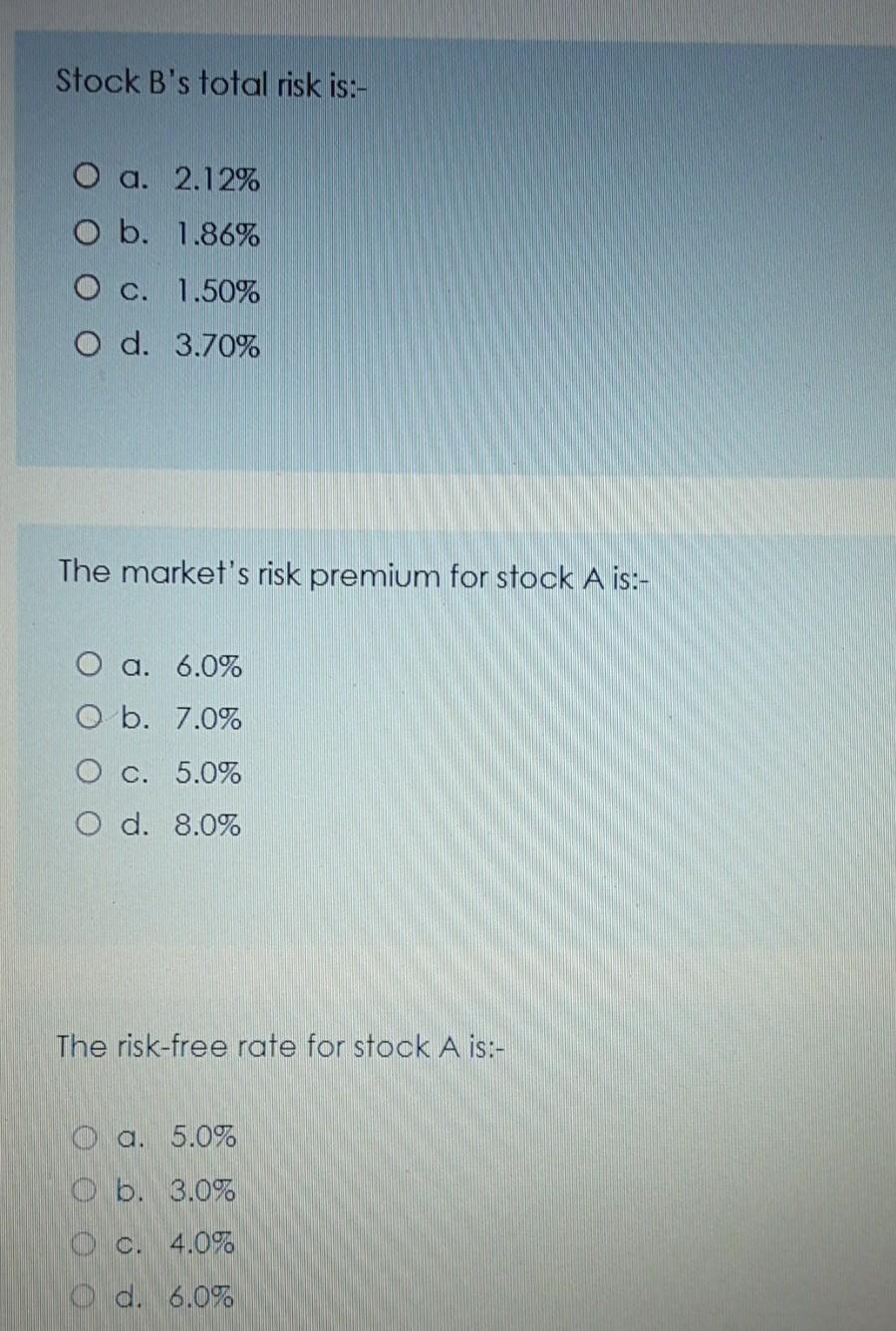 12.0% $1.20 30.0% 5.0% 8.0 Stock B 2.0% 4.0% 1.60 1.86% 14.0%