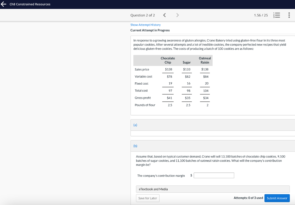 f Ch8 Constrained Resources Question 2 of 2 1.56 / 25