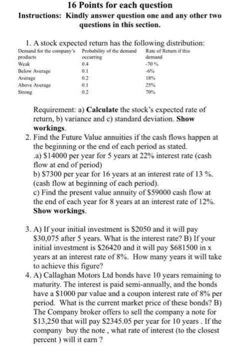 please do not use excel to complete. show all workings on paper.