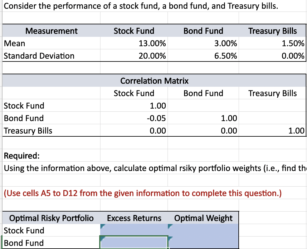 PLEASE INCLUDE CELL FORMULAS Consider the performance of a stock fund,