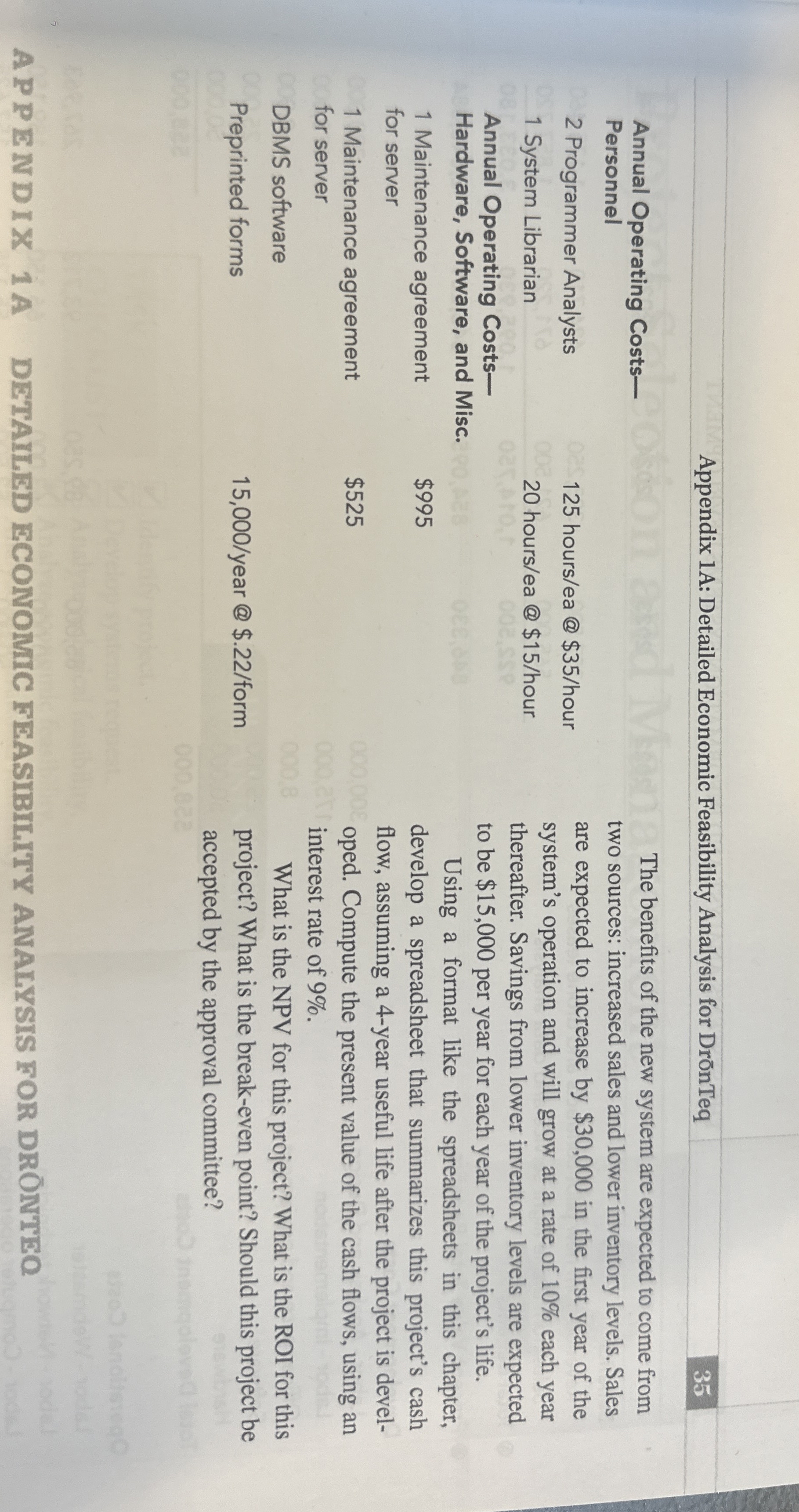  Appendix 1A: Detailed Economic Feasibility Analysis for DrnTeq 35 Annual Operating
