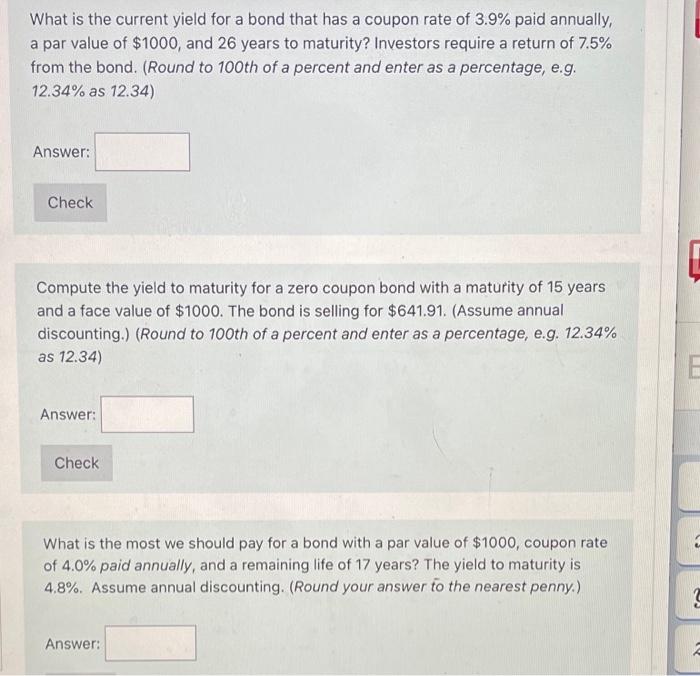  What is the current yield for a bond that has a
