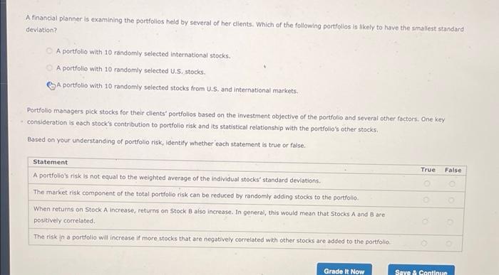 please help . choose answer choice A financial planner is examining the