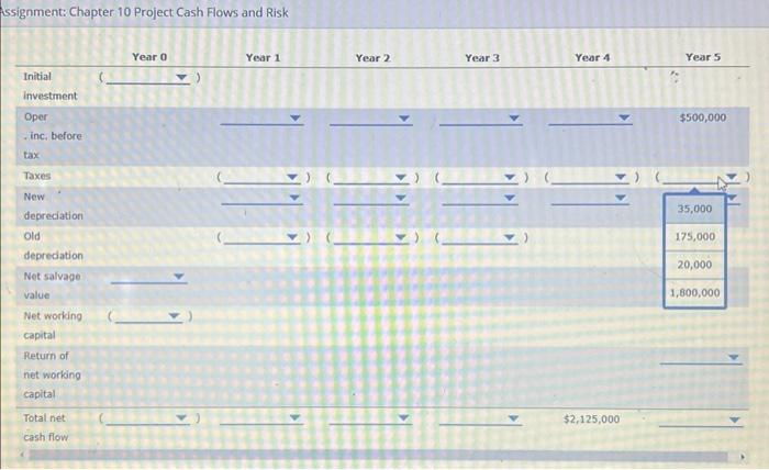 ( ) $500,000 Total net cash flow Assignment: Chanter 10 Proiert Cach