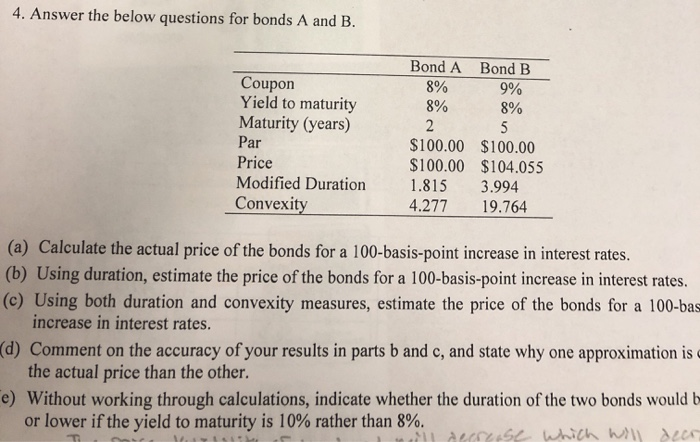  4. Answer the below questions for bonds A and B. Coupon