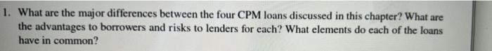  1. What are the major differences between the four CPM loans