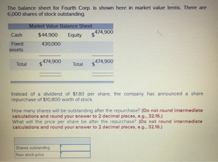  The balance sheet for Fourth Corp. is shown here in market