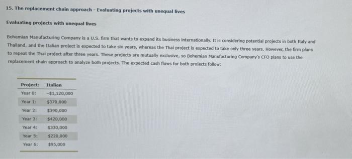  15. The replacement chain approach - Evaluating projects with unequal lives