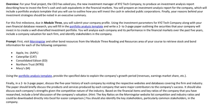  Overview: For your final project, the CEO has asked you, the