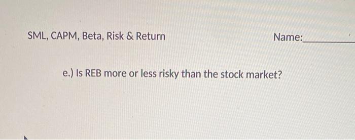 Investment Beta Return $50,000 0.5 7.0% $100,000 0.9 10.0% $50,000 1.6 12.0%
