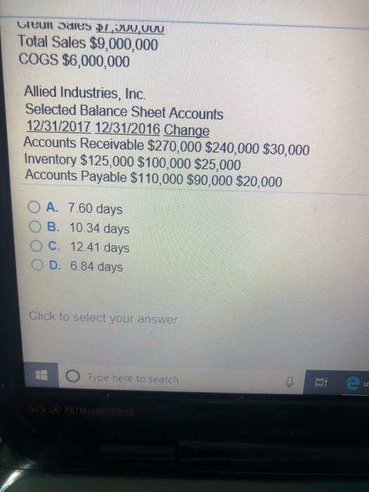 firm? Allied Industries, Inc Selected Income Statement Items, 2017 Cash Sales $1,500,000