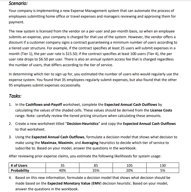 Please finish task 1. Scenario: Your company is implementing a new
