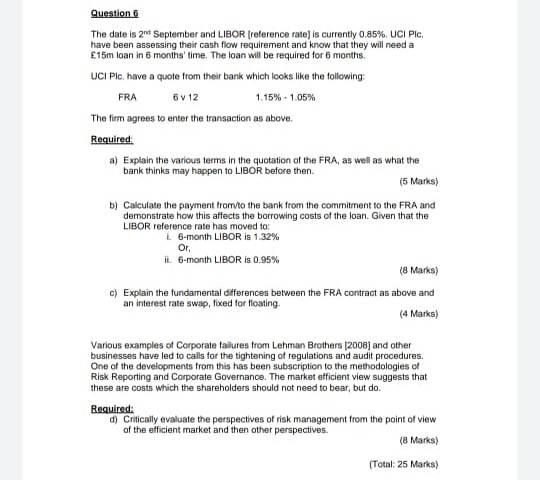  Question The date is 20 September and LIBOR reference rate) is
