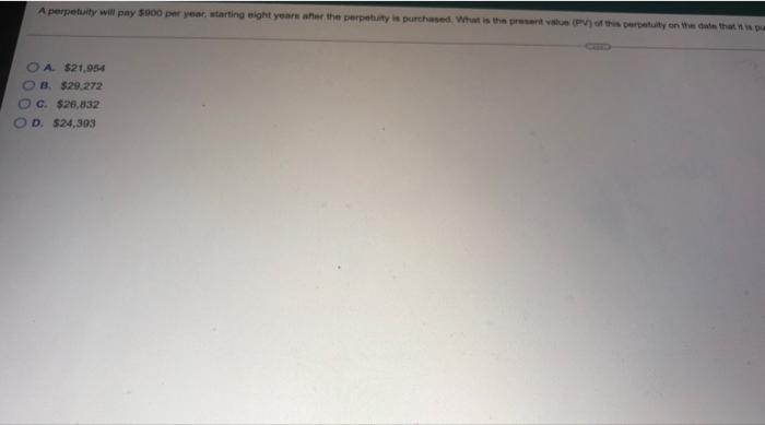 missing information interest rate is 3% A perpetuity will pay 5000 per