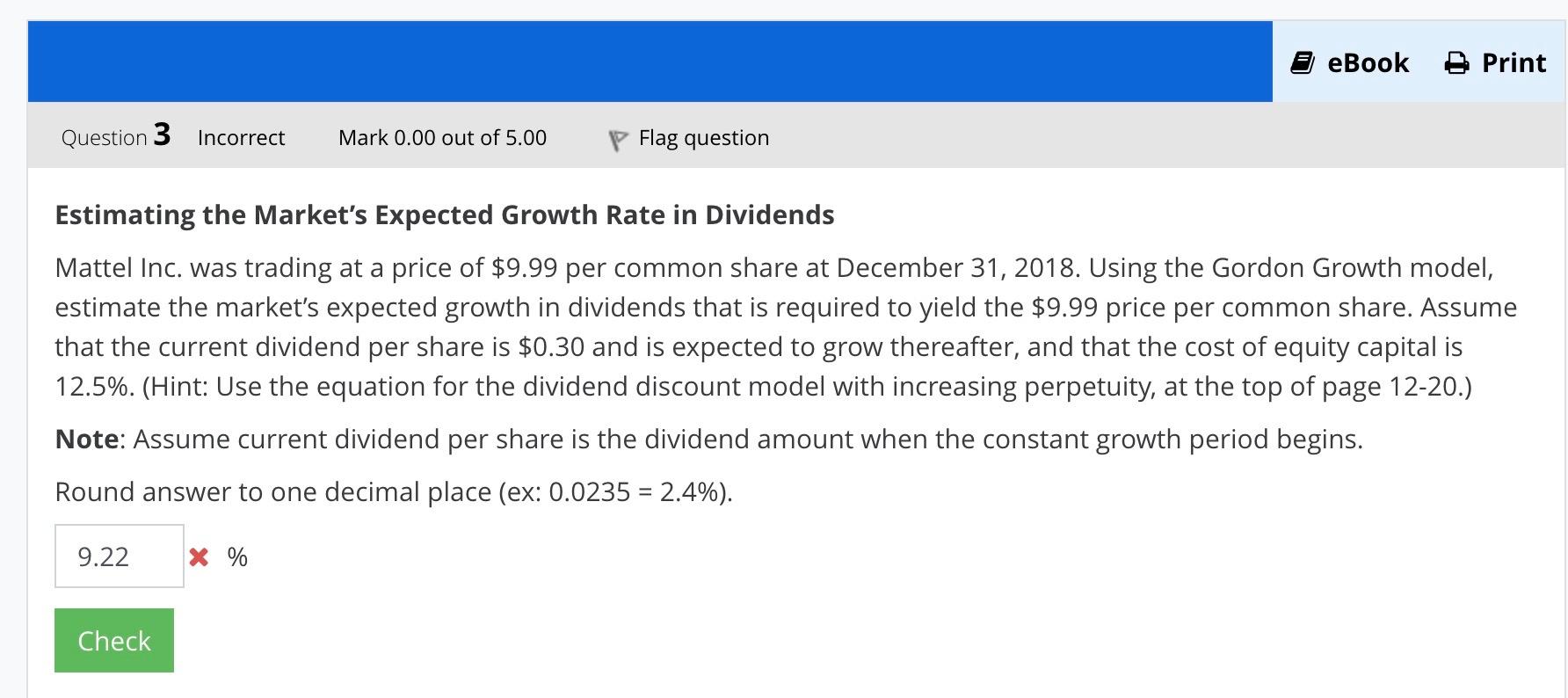 9.22% is not the correct answer. Estimating the Market's Expected Growth Rate