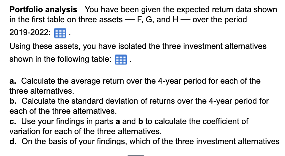  Portfolio analysis You have been given the expected return data shown