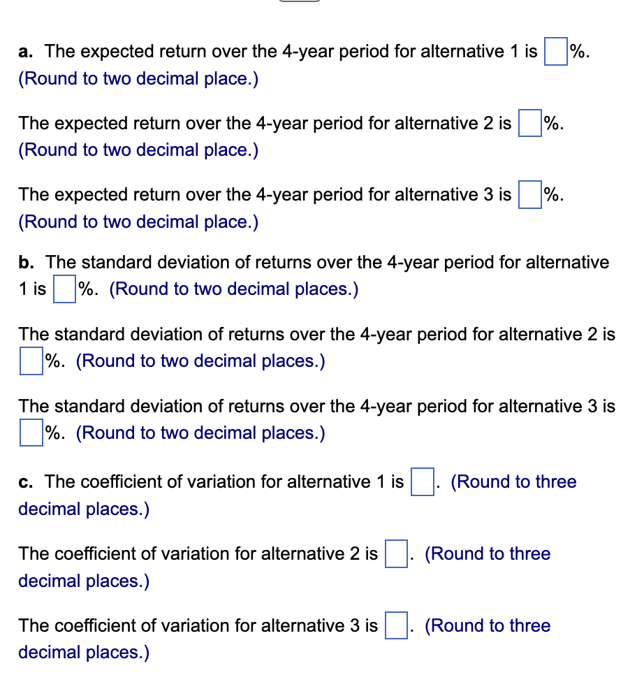 in the first table on three assets - F,G, and H -