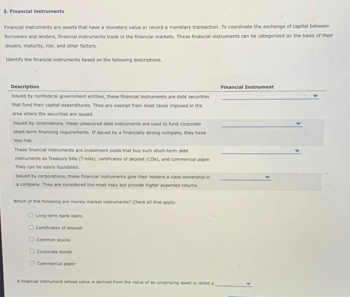  3. Financial instruments Financial instruments are assets that have a monetary