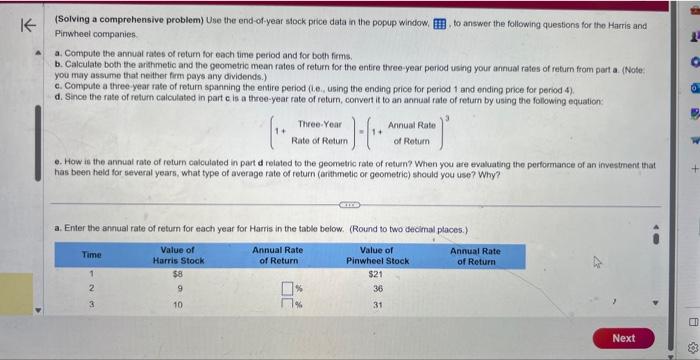  (Selving a comprehensive problem) Use the end-of-year stock price data in