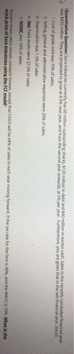 Question) Sora Industries currently has 60 million outstanding shares, $120 million in