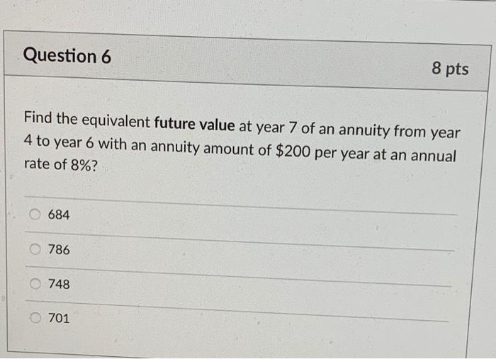 value at time 0 of an annuity from year 2 to year