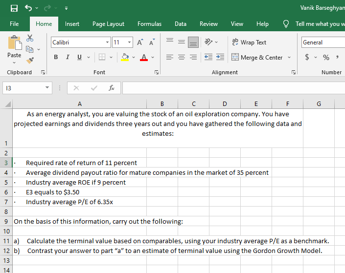  Vanik Barseghyan File Home Insert Page Layout Formulas Data Review View