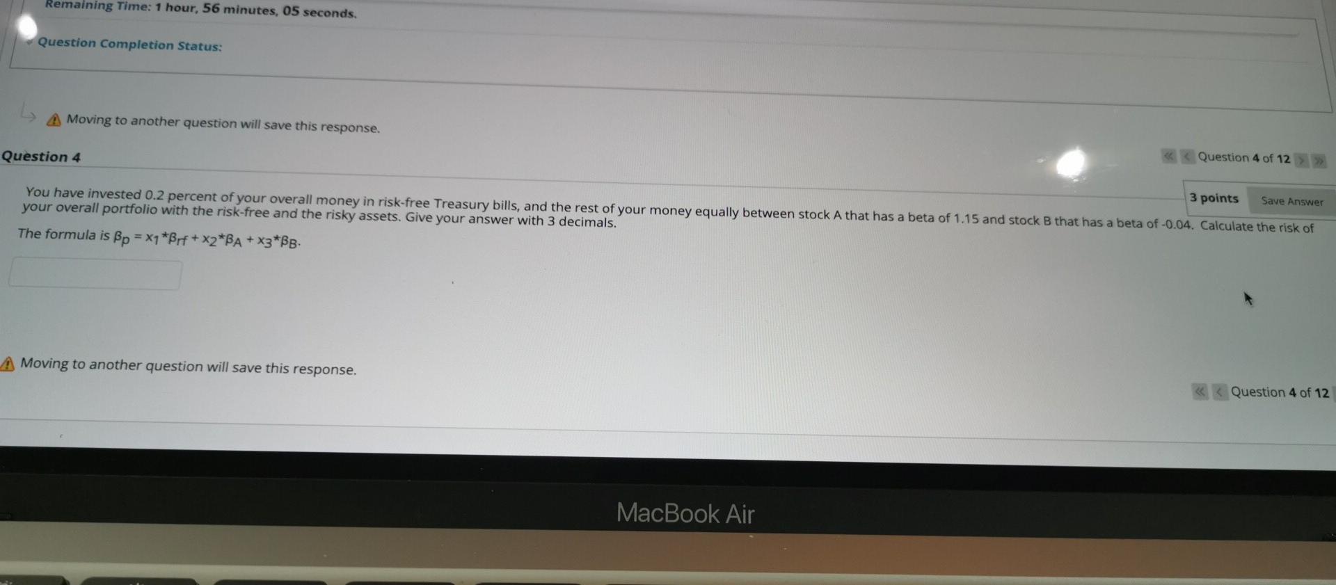  Remaining Time: 1 hour, 56 minutes, 05 seconds. Question Completion Status: