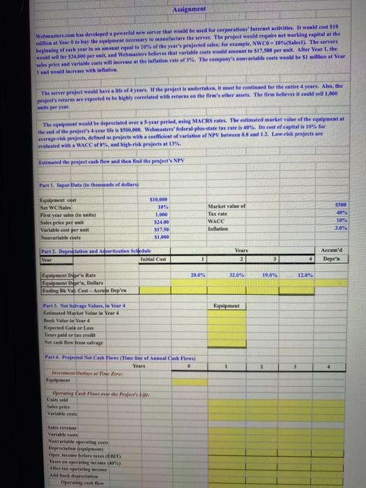  Assignment Webmaster.com has decleped a powerful new server that would be