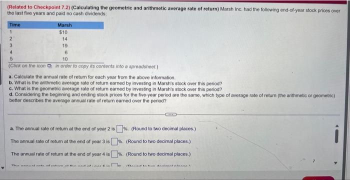  (Related to Checkpoint 7.2) (Calculating the geometric and arithmetic average rate
