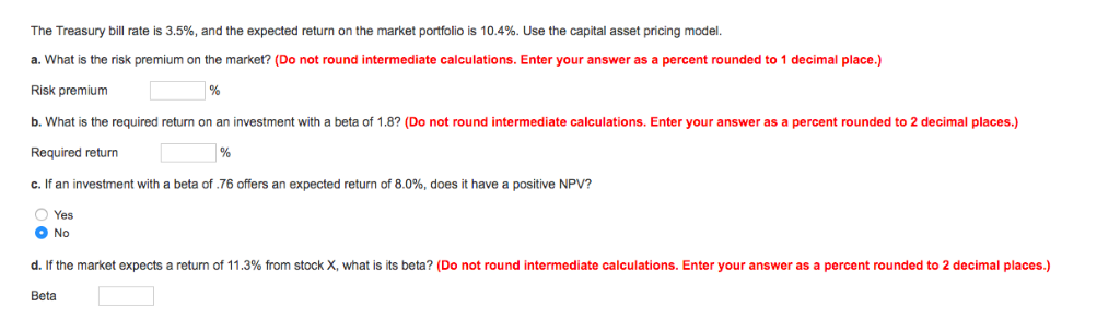  The Treasury bill rate is 3.5%, and the expected return on