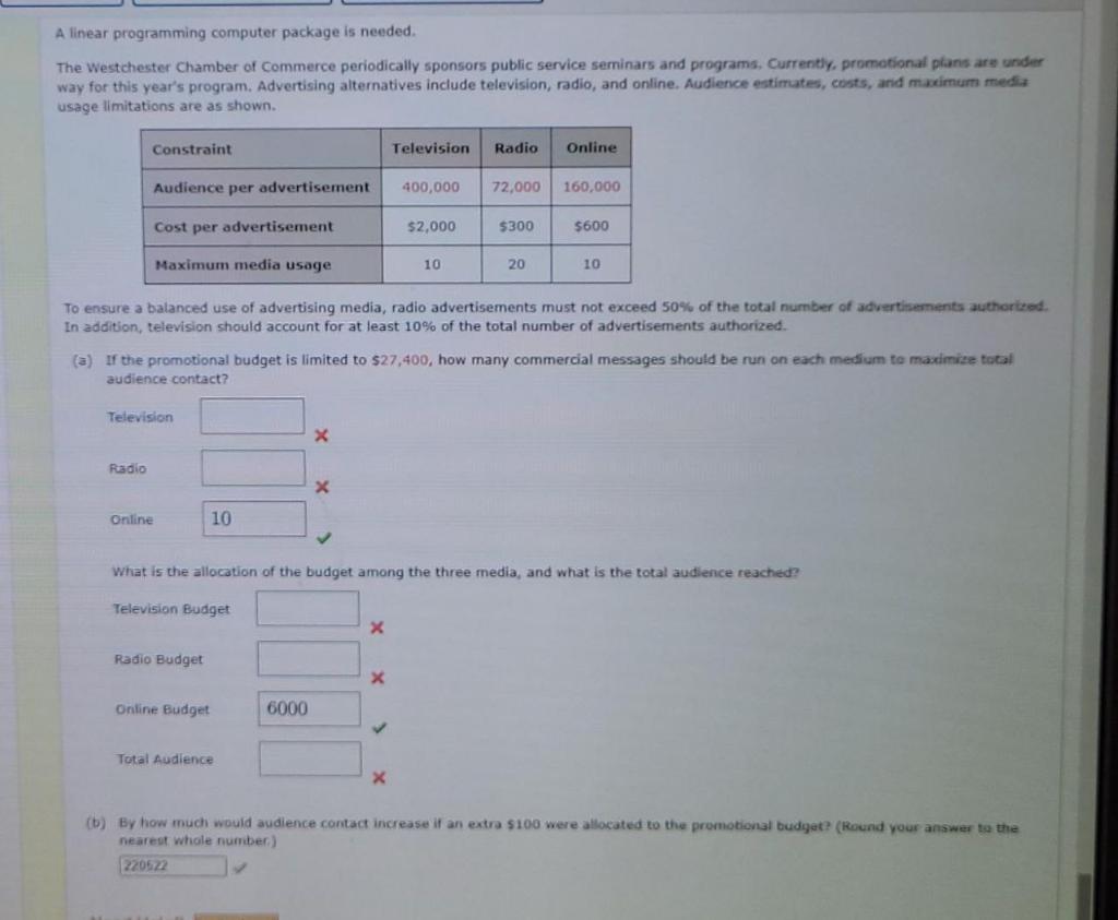  A linear programming computer package is needed. The Westchester Chamber of