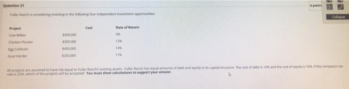 your answer Question 21 Fuller Ranch is the tour independentemente Cust Rate