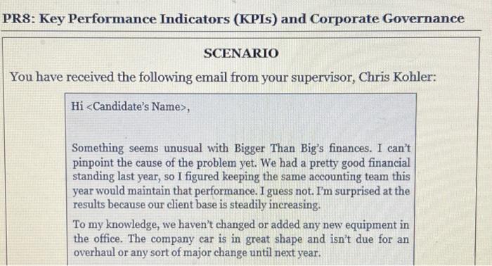  key performance indicators and corporate governance PR8: Key Performance Indicators (KPIs)