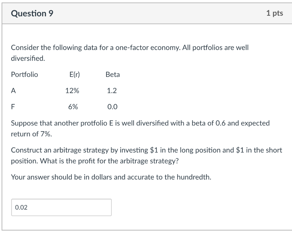 Question 9 1 pts Consider the following data for a one-factor
