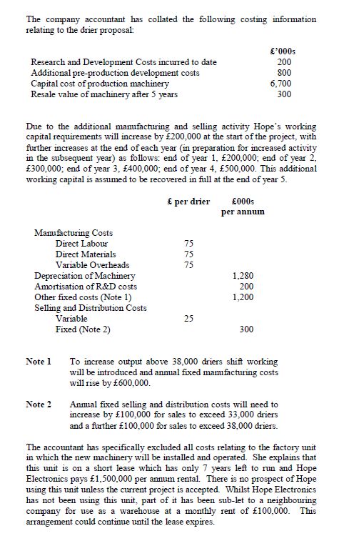 the paypack period. Hope Electronics Ltd is an established company which has