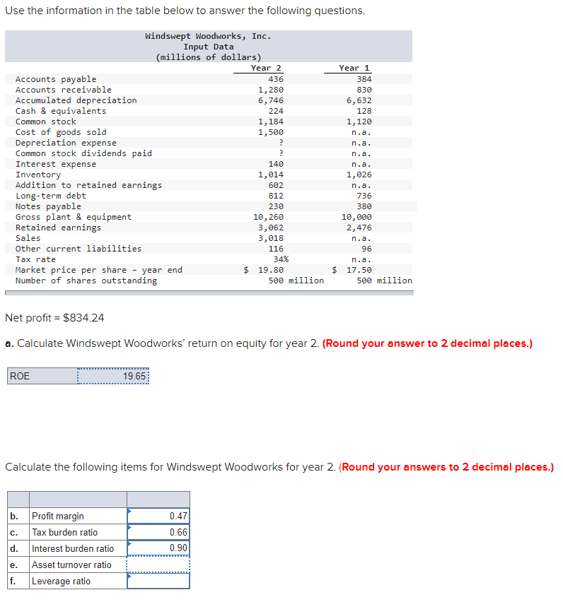  Use the information in the table below to answer the following