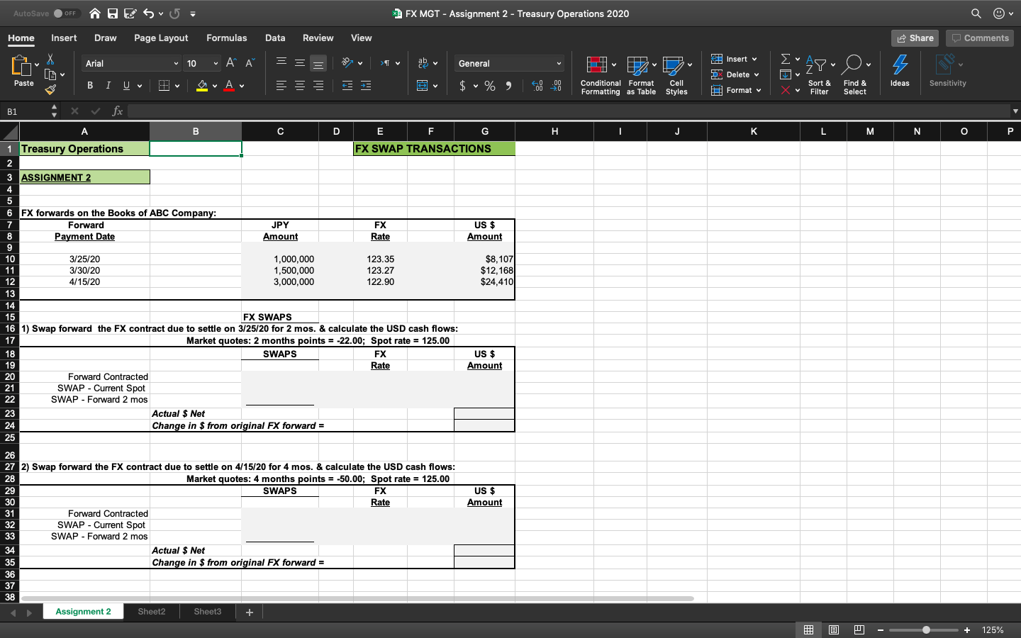  AutoSave OFF THE Svo- FX MGT - Assignment 2 - Treasury