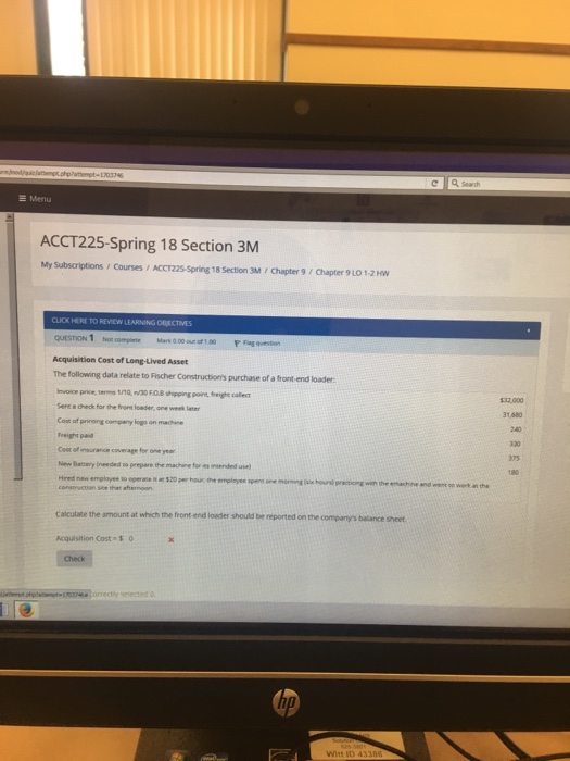  Menu ACCT225-Spring 18 Section 3M My Subscriptions Courses ACCT225-Spring 18 Section