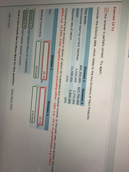  Exercise 12-11 Your answer is partially correct. Try again. Consider the