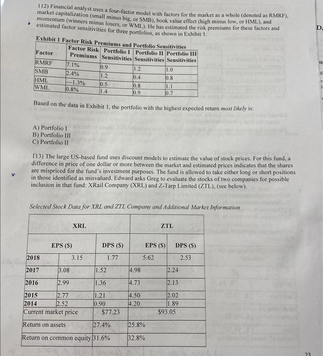 multiple is closest to: QARP's Selected Financial Data (S millions) 112) Financial