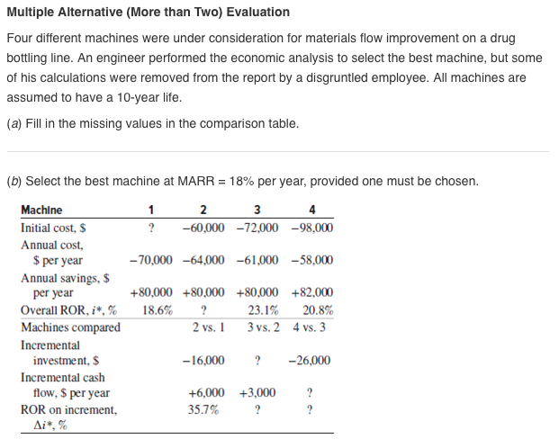 Multiple Alternative (More than Two) Evaluation Four different machines were under