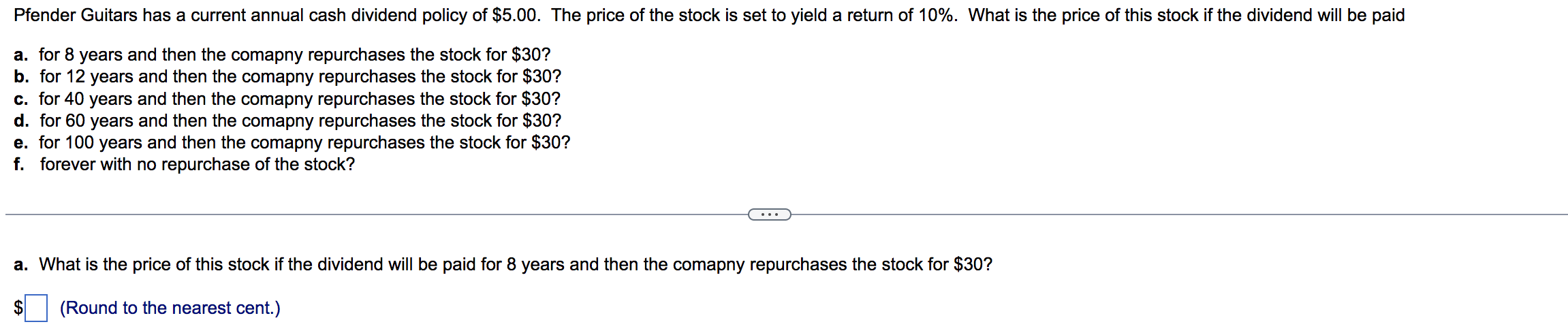 Please solve for all six, a-f. Pfender Guitars has a current annual
