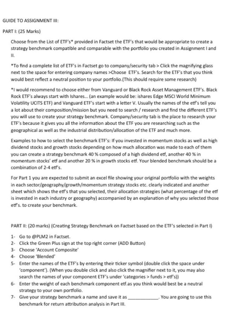 PLEASE ANSWER PART 1 ONLY using fact set GUIDE TO ASSIGNMENT III: