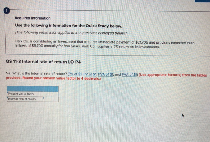  0 Required information Use the following information for the Quick Study